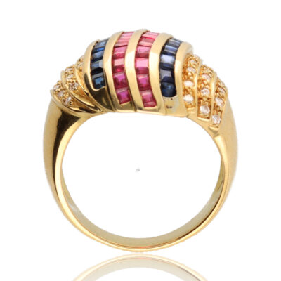 Anillo "Kicei" oro 1ª ley 18K con diamantes,zafiros y rubis