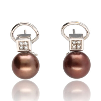 Pendientes "Maleza" oro blanco 1ª ley 18K con diamantes y perlas de tahiti