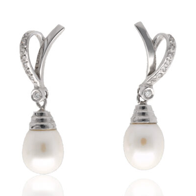 Pendientes "Ondanivi" oro blanco 1ª ley 18K con perlas cultivadas