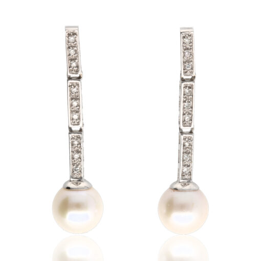 Pendientes "Cleoke" oro blanco 1ª ley 18K con diamantes y perlas cultivadas