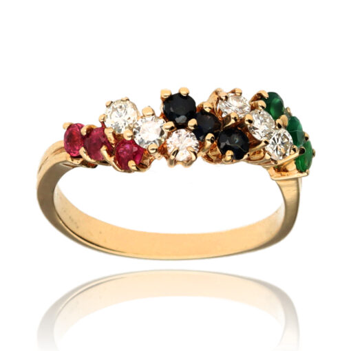Anillo "Cinarra" oro 1ª ley 18K con diamantes,rubis,zafiros y esmeraldas