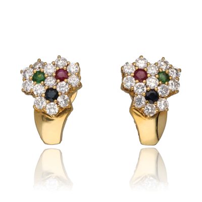 Pendientes "Irotu" oro 1ª ley 18K con zafiros,rubis y esmeraldas