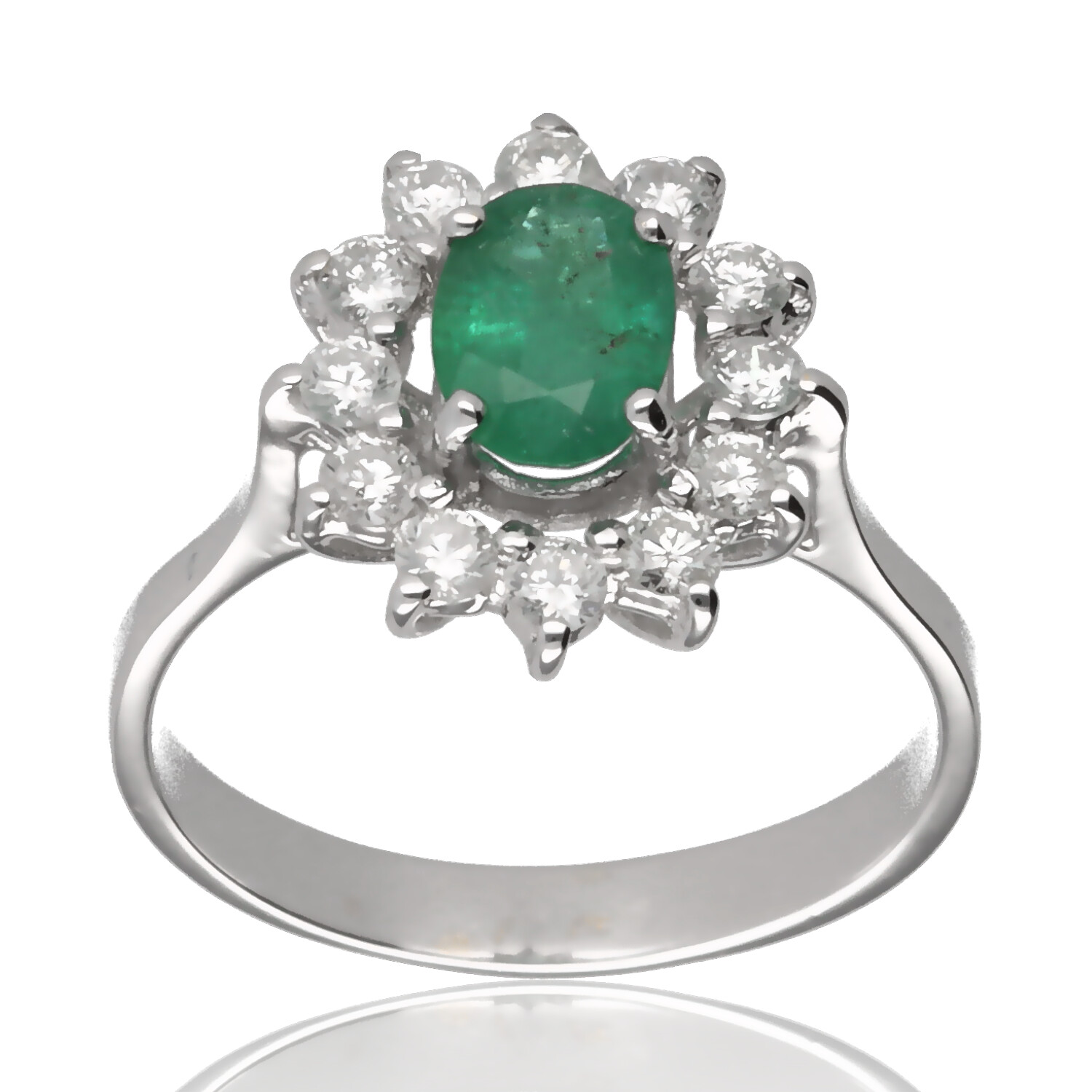 Anillo Vonia oro blanco 1ª ley 18K con diamantes y esmeralda